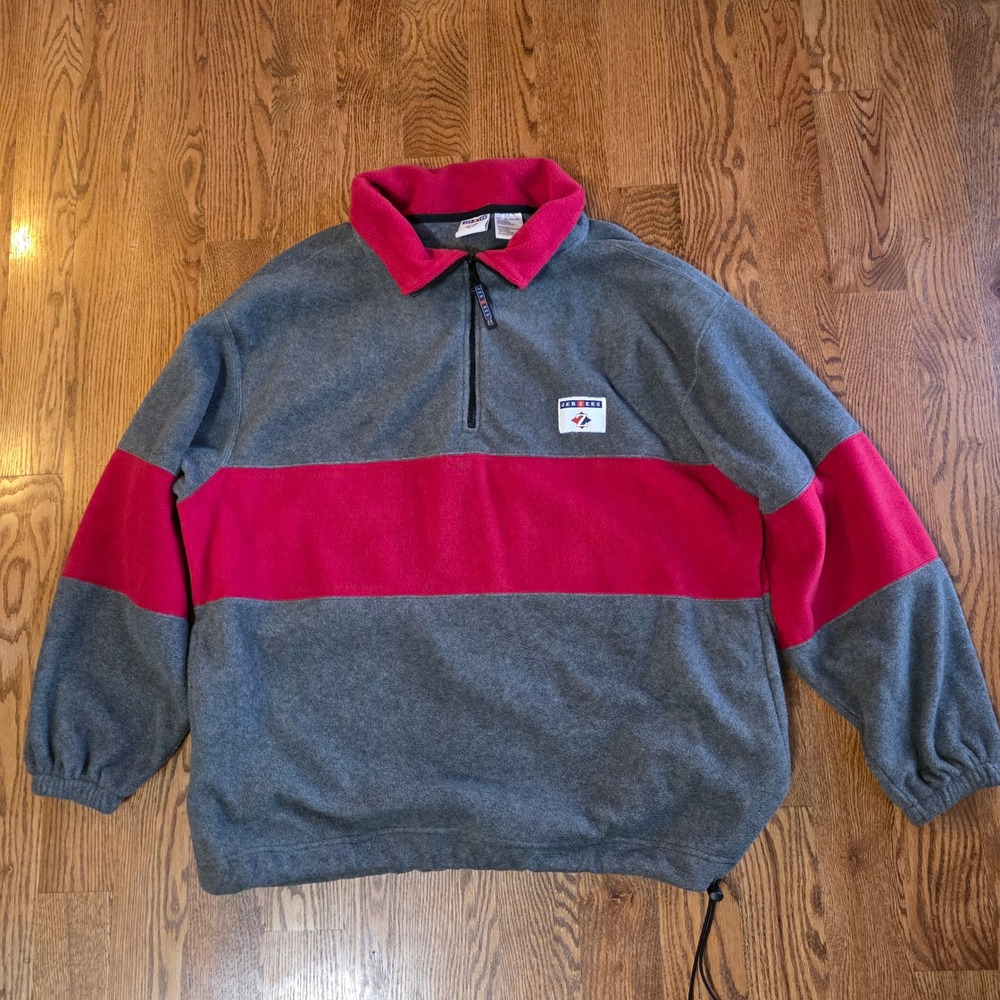 Jerzeez Mens Gray Red Color Block Fleece‎ 1/4 Zip Pullover Sweatshirt XL
